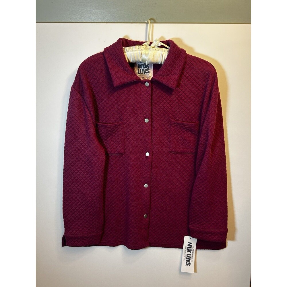 Muk Luks Womens 1X Burgundy Quilted Snap Front Shacket Jacket NWT Plus Size Cozy - Picture 14 of 16